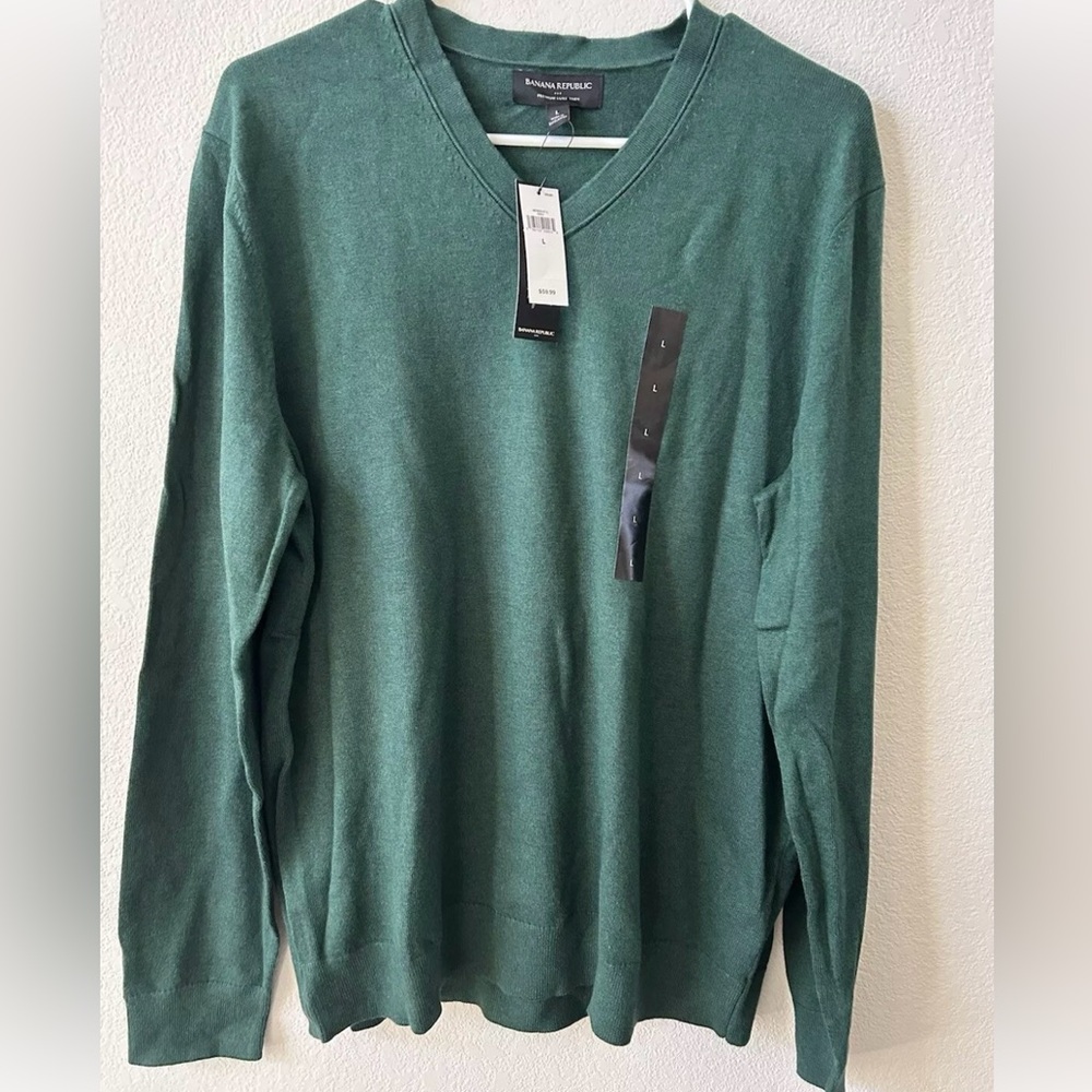 NWT Mens Banana Republic V Neck Sweater Green L